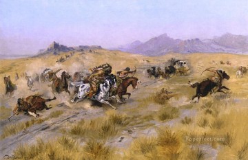 l’attaque 1897 Charles Marion Russell Indiens d’Amérique Peinture à l'huile